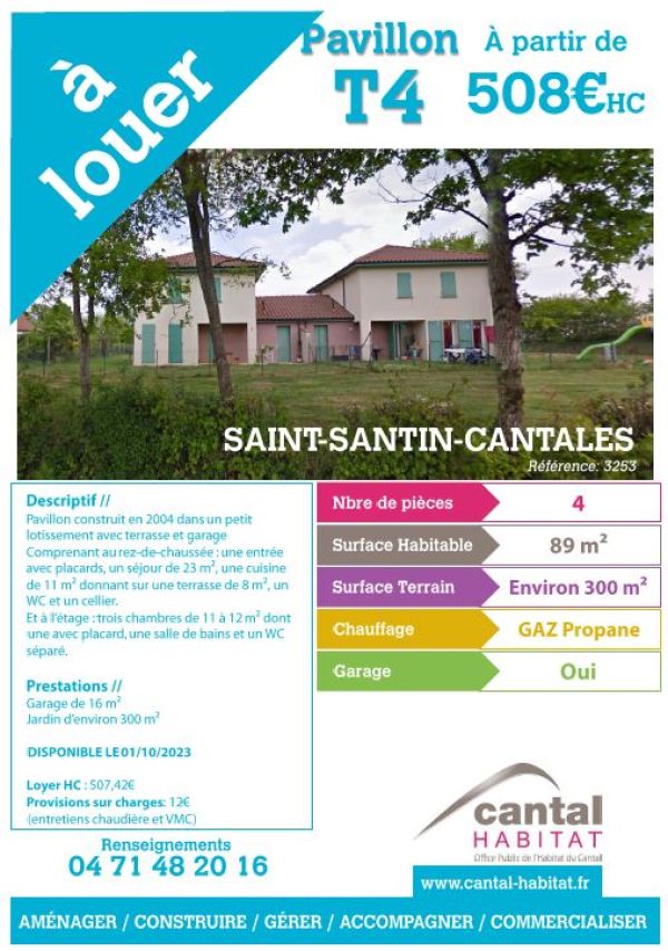Pavillon a louer sur Saint-Santin-Cantales